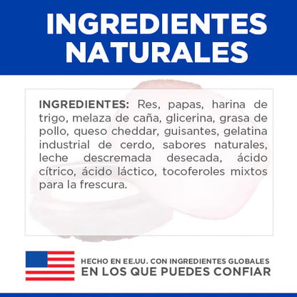 Hill's Canine Natural Soft Savories, premios naturales con carne de res y queso cheddar 227g
