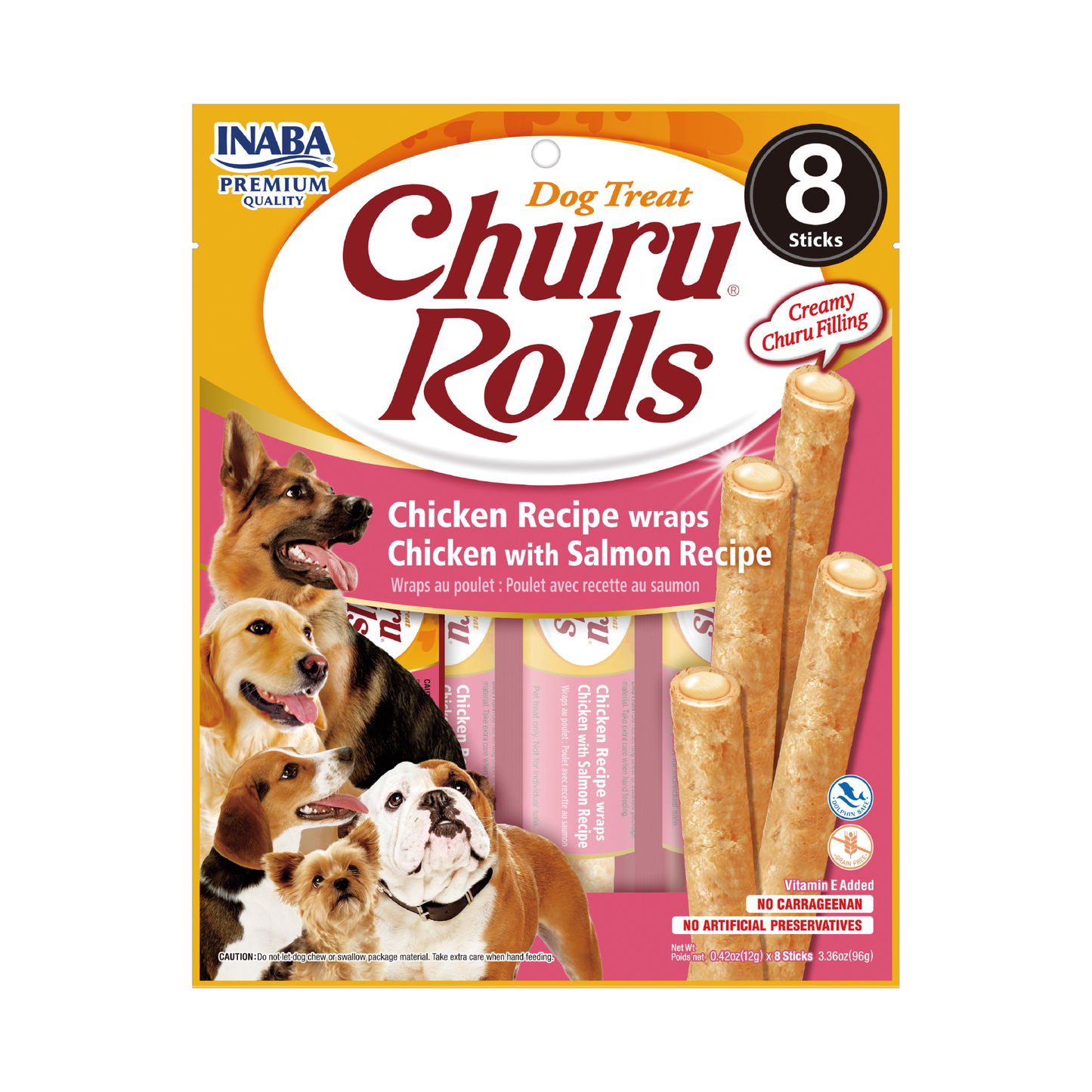 CHURU ROLLS DOG RECETA DE POLLO Y SALMON   - 8 UND
