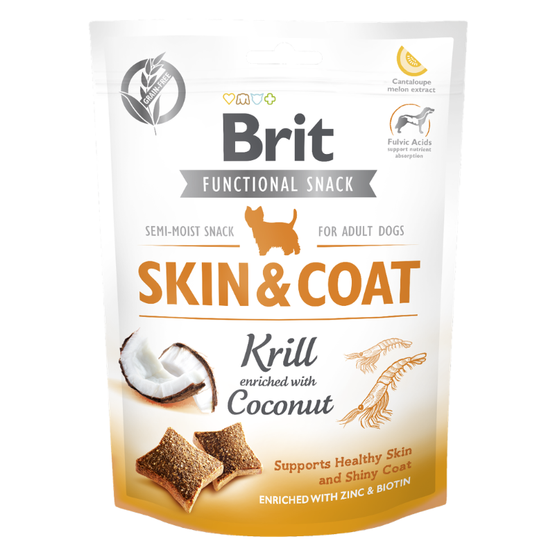 BRIT FUNCTIONAL SNACK SKIN & COAT KRILL 150 GR