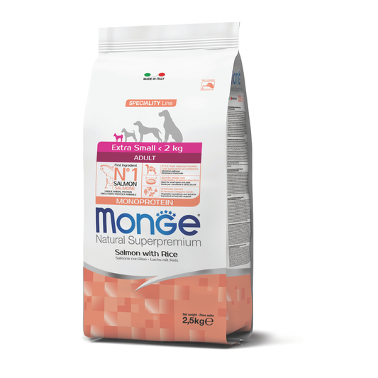 Monge CANINE ADULT EXTRA SMALL SALMON Y ARROZ - 2.5 KG