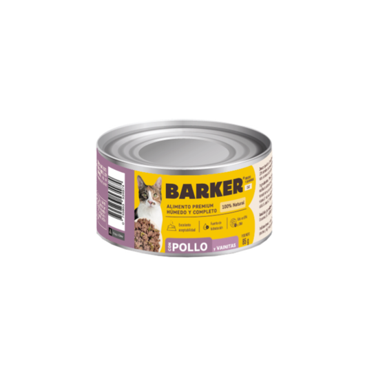 BARKER LATA GATOS POLLO Y VAINITAS (85g)